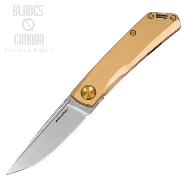 Real Steel Luna Eco Framelock Folding Knife, K110 Steel, Stainless Gold, 7085